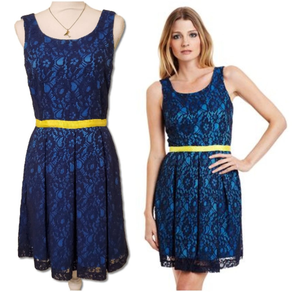 M60 MISS SIXTY "Willa" Lace Overlay Blue Dress
